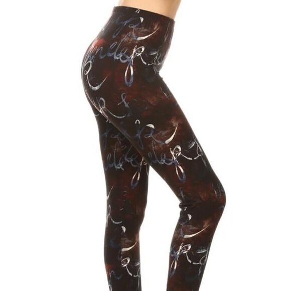 LEGGINGS DEPOT Brown & Cream Abstract Print Full length Leggings Size 12 NWT - Picture 2 of 6